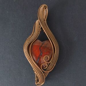 Handcrafted Copper Wire Wrapped Red Stone Pendant
